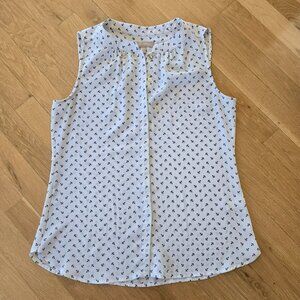 Banana Republic Nautical White Button Down Sleeveless Blouse